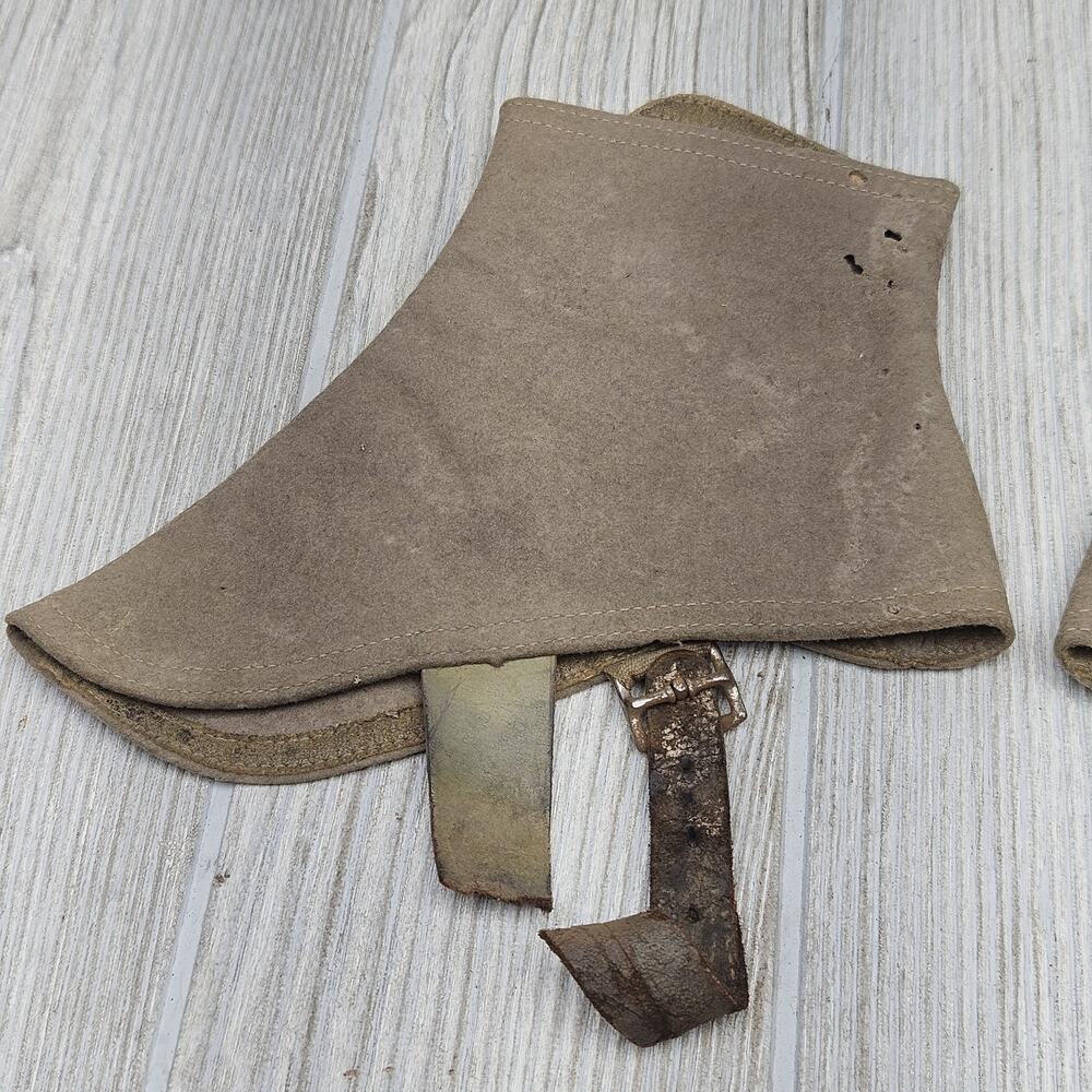 Vintage Military Gaiters Khaki Wool Canvas Puttees Leather Strap Buckle USA WWII - Picture 6 of 6